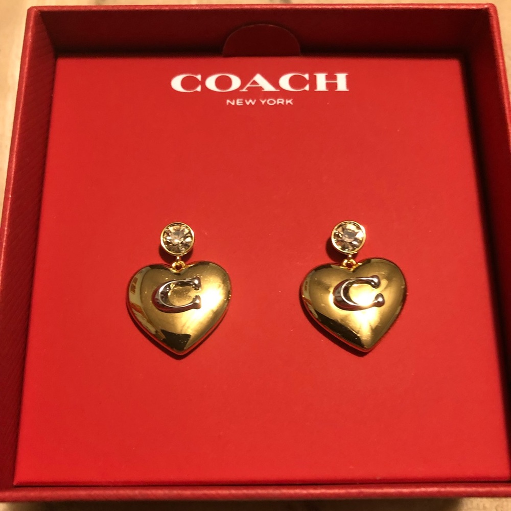 Coach heart dangle earrings